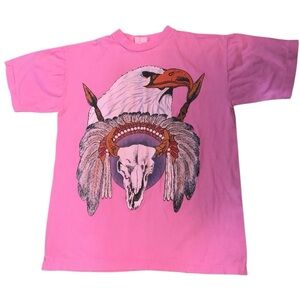 Vintage Art Deco Graphic Single Stitch Native American Pink T-Shirt SZ Medium